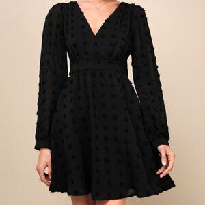 Lulus Always On Repeat Black Clip Dot Long Sleeve Mini Dress - Size S